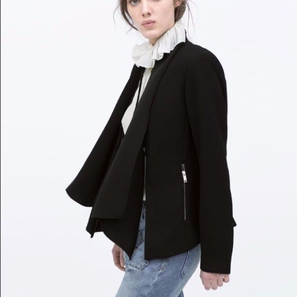 Zara Woman Black Zipper Shawl Collar Blazer Small - Picture 2 of 11
